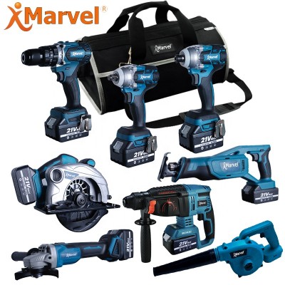 MARVEL 8 pcs 9 pcs 10 pcs in 1 bag Cordless impact drill screwdriver 18V 20V power tools combo kit